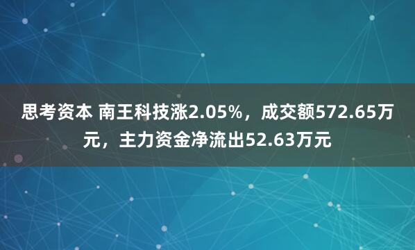 思考资本 南王科技涨2.05%，成交额572.65万元，主力资金净流出52.63万元